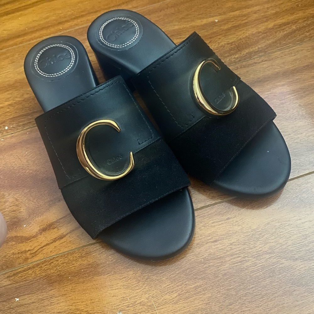 Chloe Leather Wedge Mules/ Sandals EU38